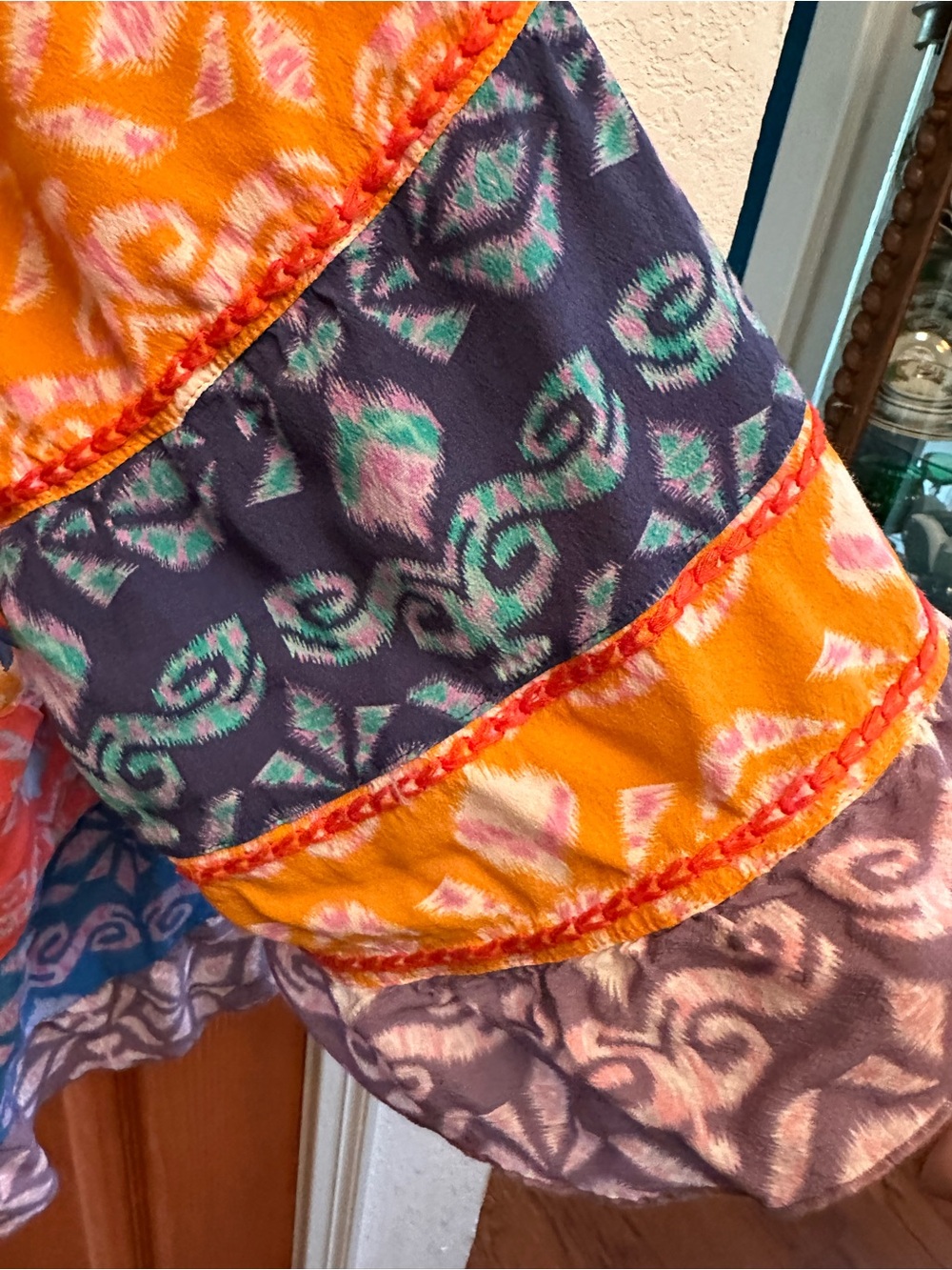 John Mark Multicolor Embroidered Tunic in Orange , blue, purple - Picture 3 of 7